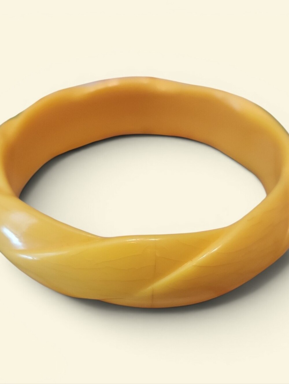 Vintage Butterscotch Lucite Bangle Bracelet Swirl Carved Bakelite Style